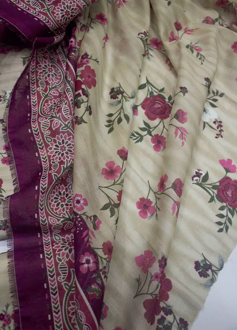 3 Piece Printed MultiColor Unstitched Suit - Image 3