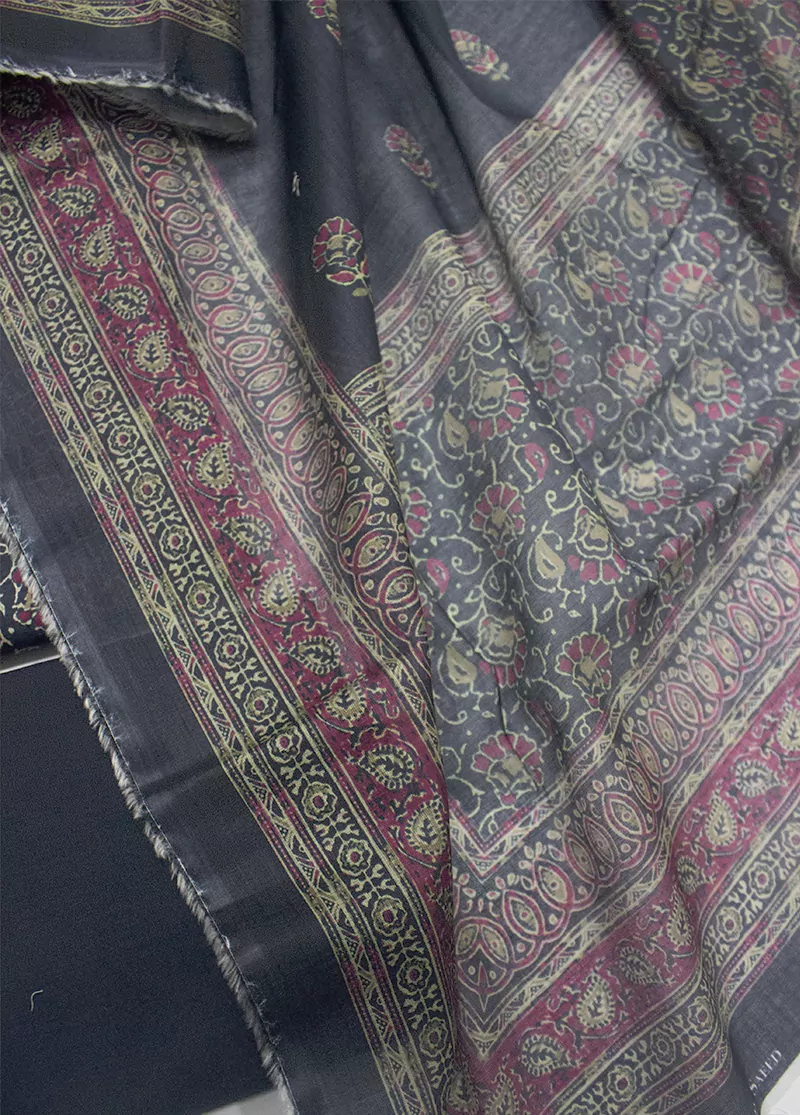 3 Piece Printed Black Color Unstitched Suit - Image 3