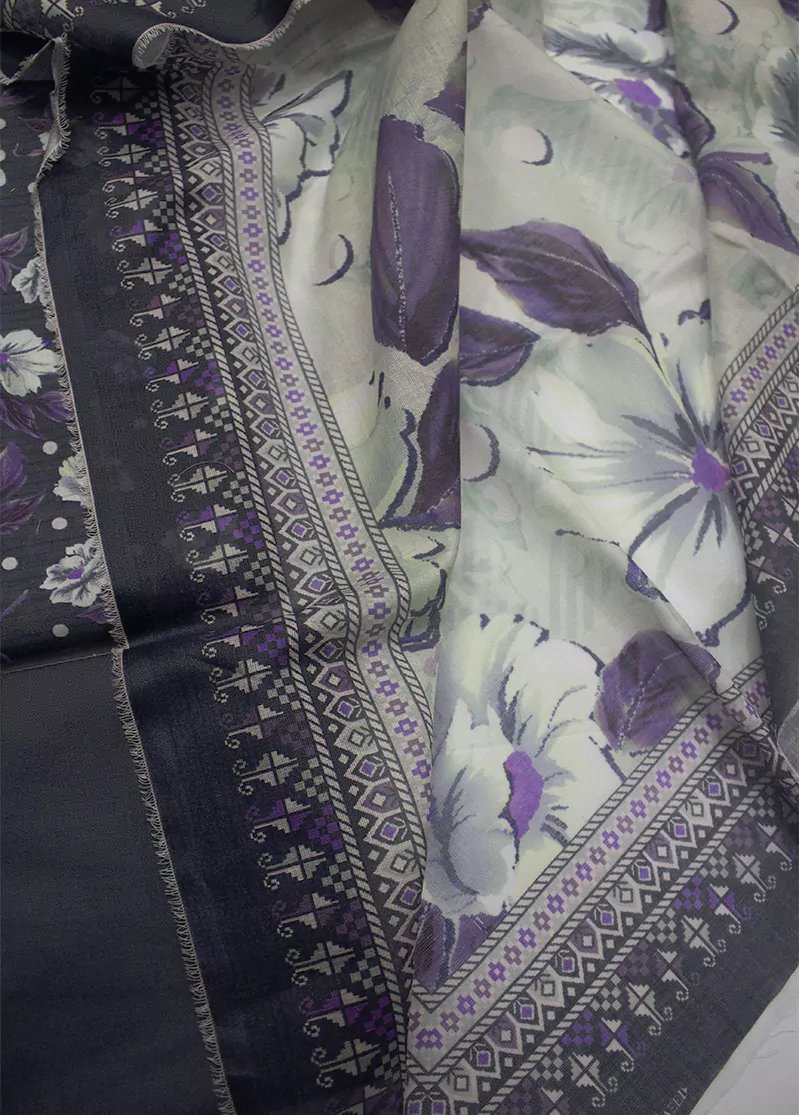 3 Piece Printed Black Color Unstitched Suit - Image 3