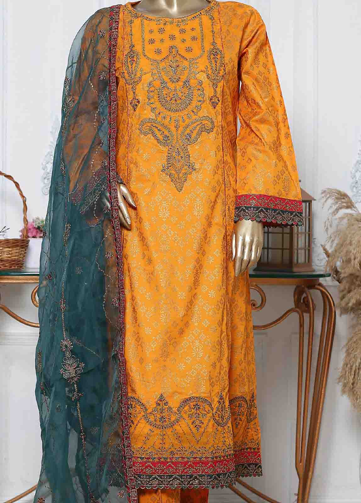 LRG-06-FR-  R71 3 Piece Block Printed Embroidered Frock - Image 3