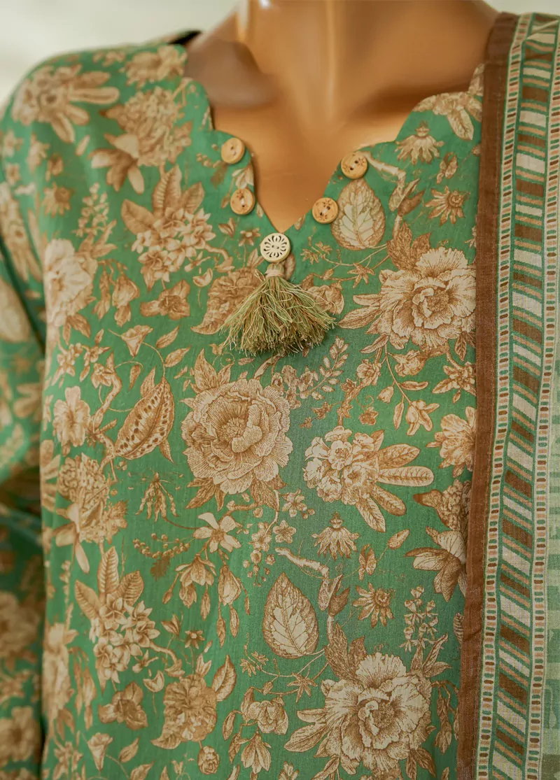 3 Piece Printed Seafoam Green Color Lawn Shirt with Trouser & Dupatta - Image 4