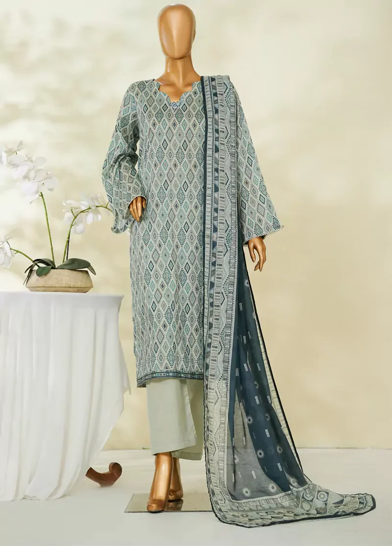 3 Piece Printed MultiColor Lawn Shirt with Trouser & Dupatta - Image 3