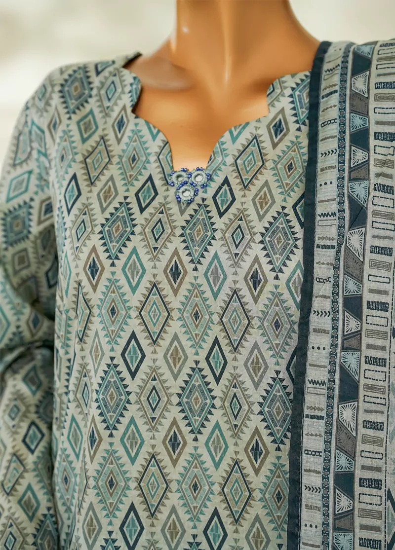 3 Piece Printed MultiColor Lawn Shirt with Trouser & Dupatta - Image 4