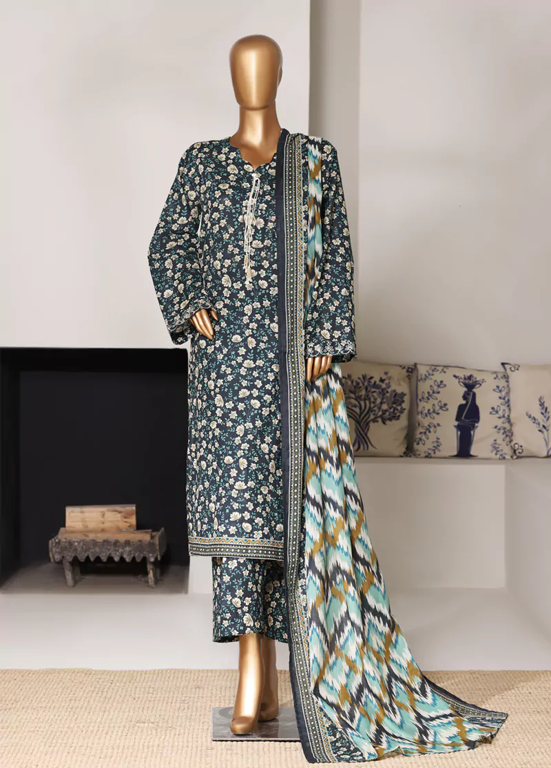 3 Piece Printed MultiColor Lawn Shirt with Trouser & Dupatta - Image 3