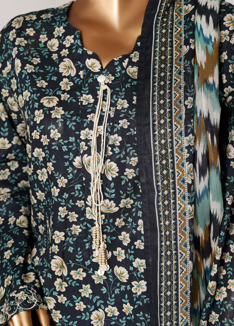 3 Piece Printed MultiColor Lawn Shirt with Trouser & Dupatta - Image 4