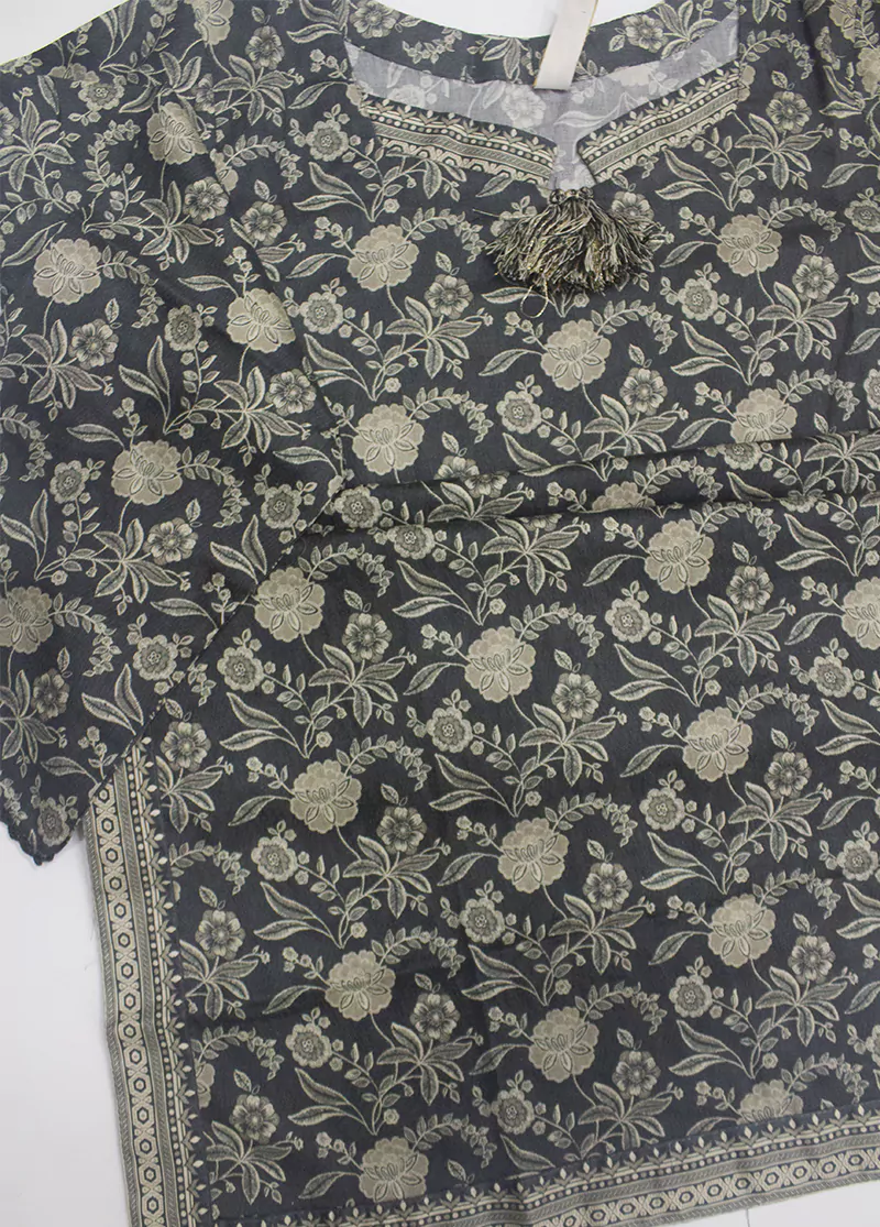 3 Piece Printed Black & Beige Color Lawn Shirt with Trouser & Dupatta - Image 3