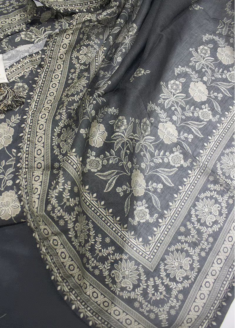 3 Piece Printed Black & Beige Color Lawn Shirt with Trouser & Dupatta - Image 4