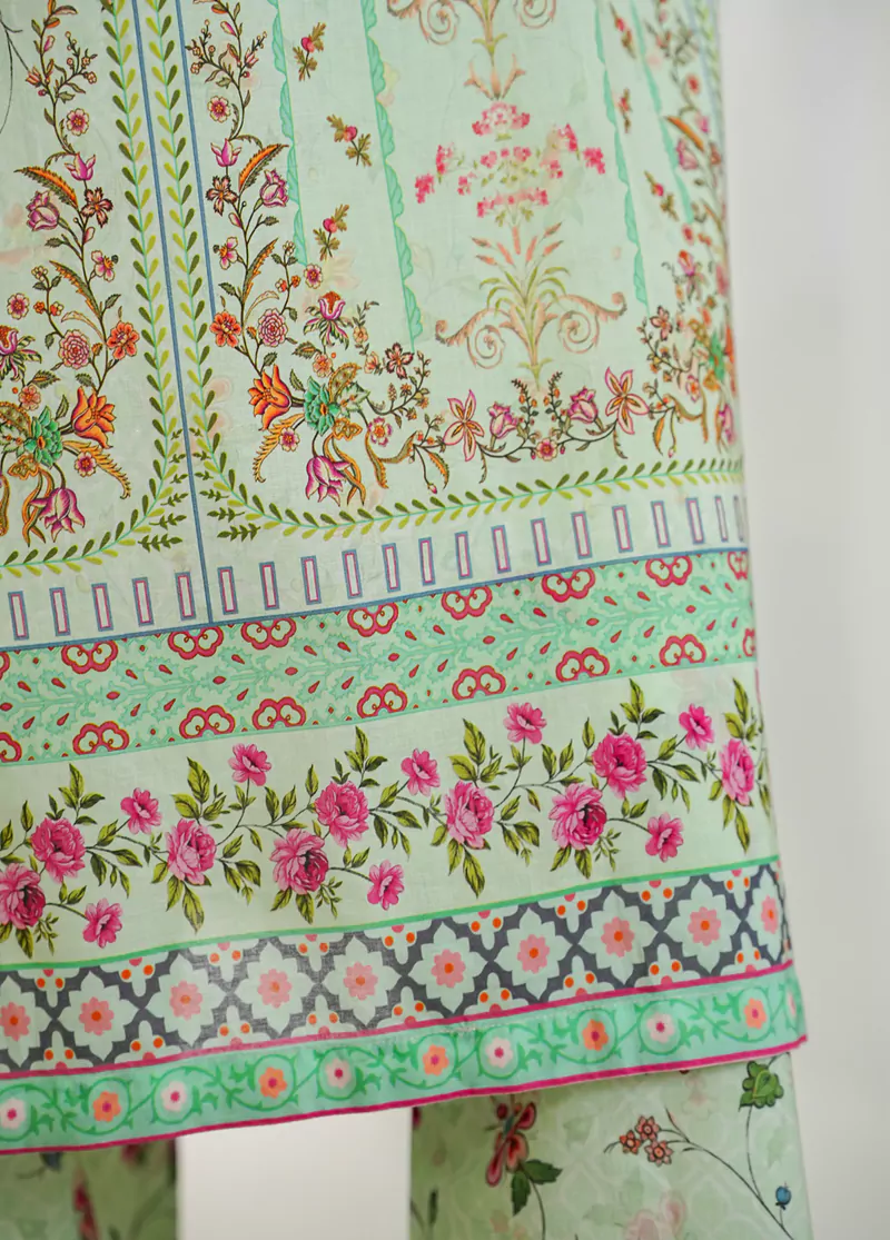 3 Piece Printed Mint Green Color Lawn Shirt with Trouser & Dupatta - Image 4