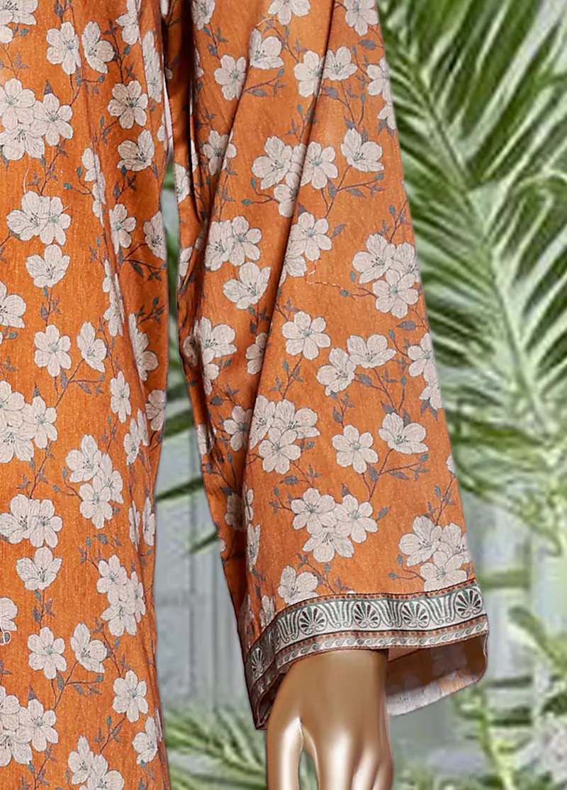 3 Piece Printed Orange Color Lawn Shirt with Trouser & Dupatta - Image 4