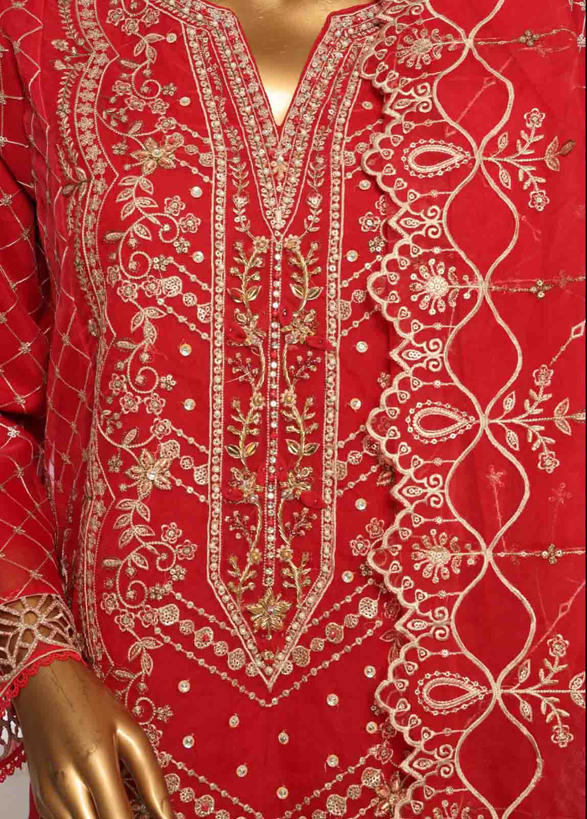 OWS-006 R- 3 Piece Organza Stitched Suit - Image 4