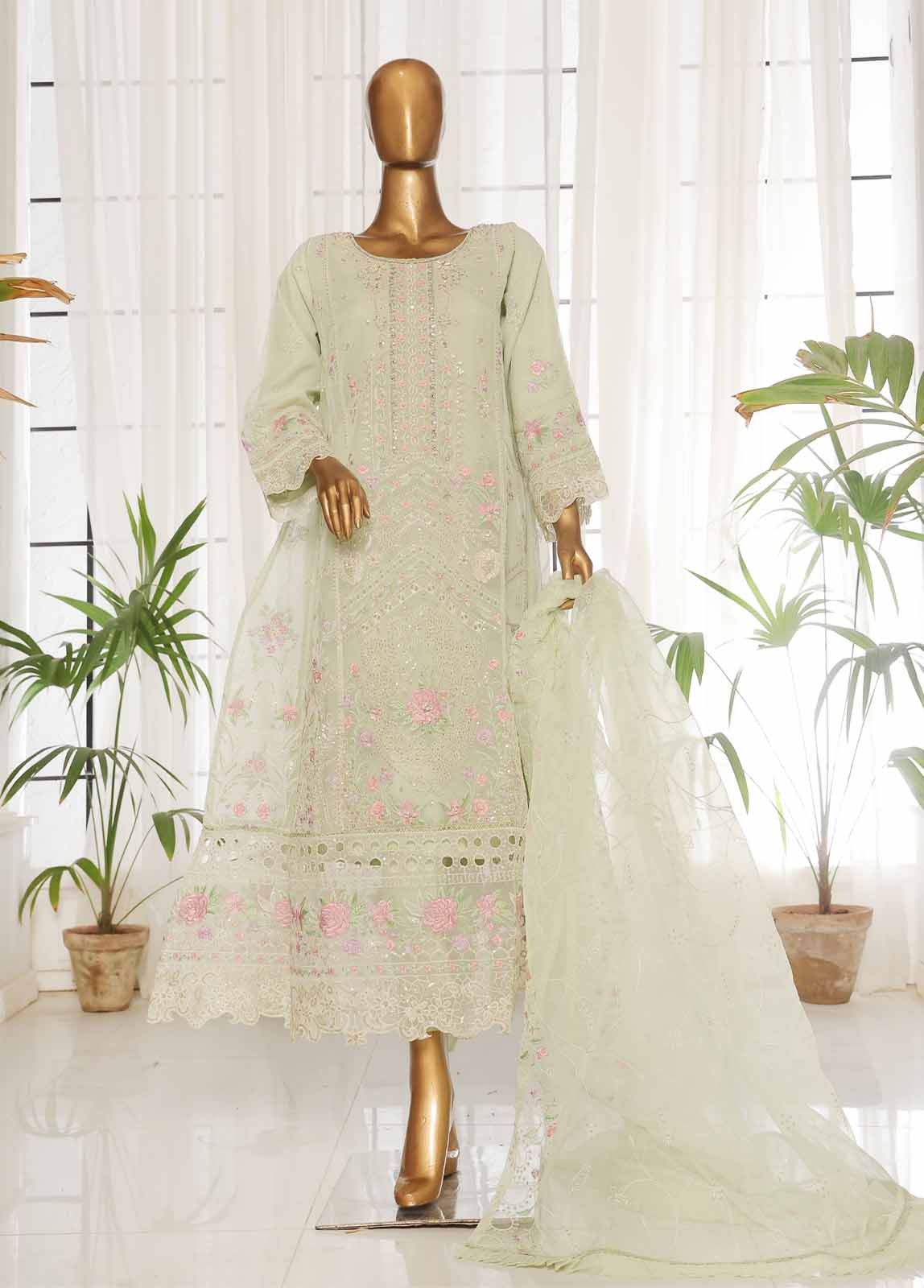 RTS-015 F- 3 Piece Organza Stitched Suit - Image 4