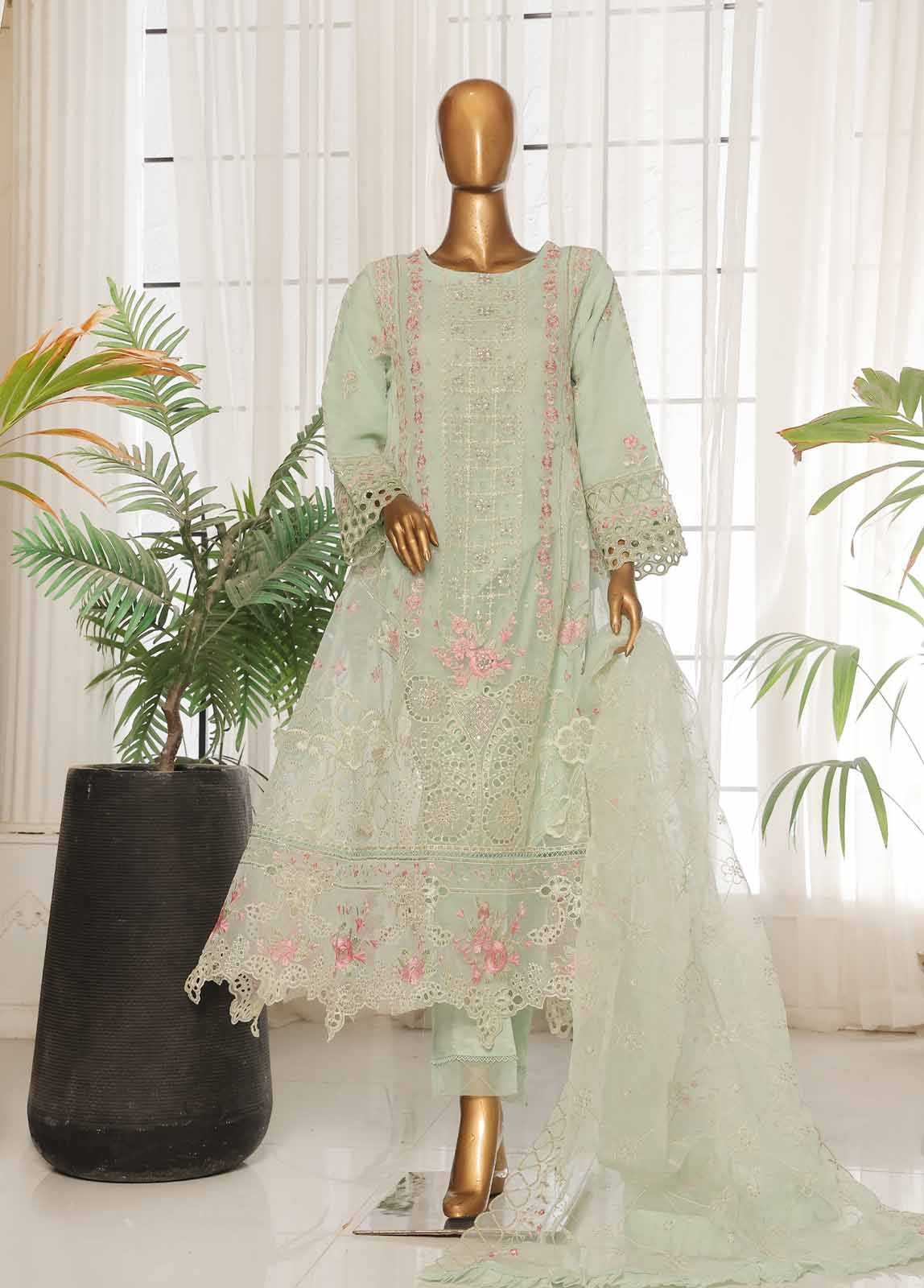 RTS-0152 F- 3 Piece Organza Stitched Suit - Image 4