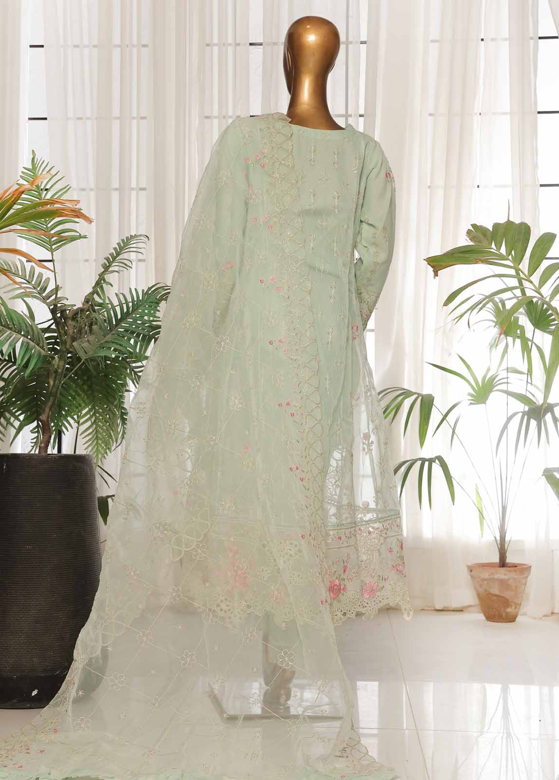 RTS-0152 F- 3 Piece Organza Stitched Suit - Image 5