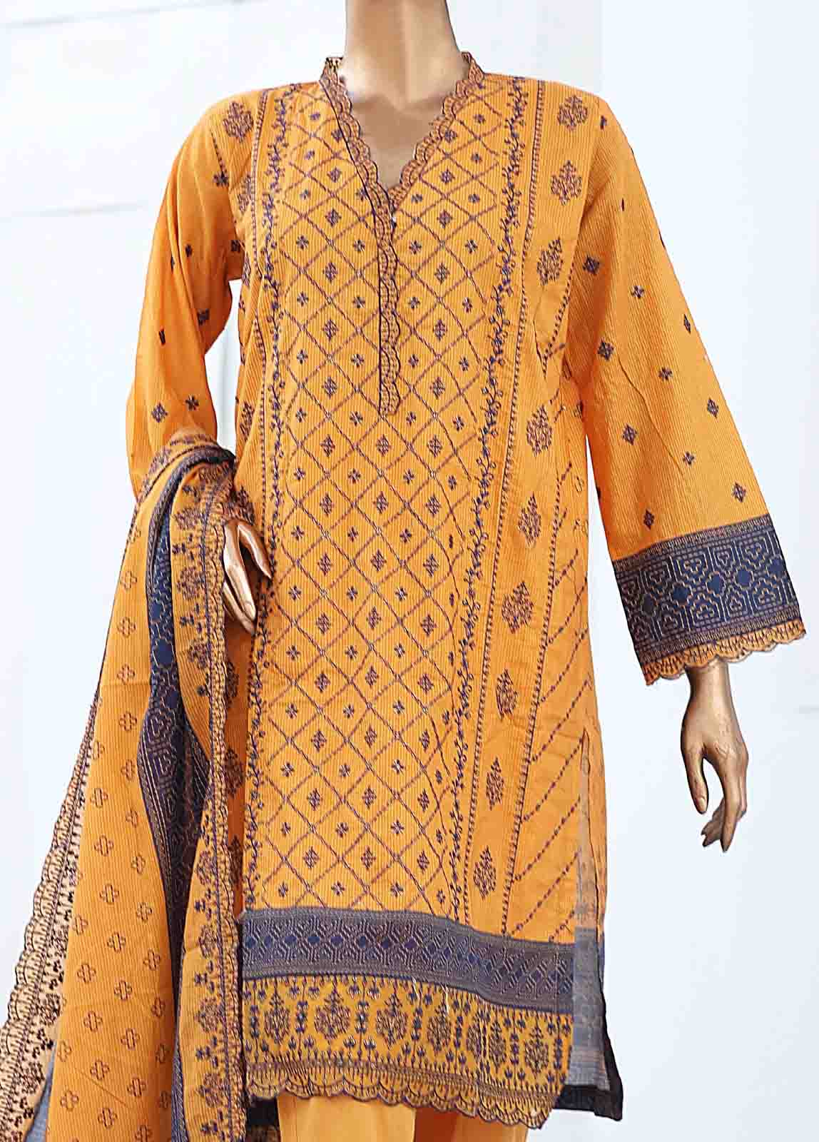 SM-ED-0068- 3 Piece Embroidered Stitched Suit - Image 3