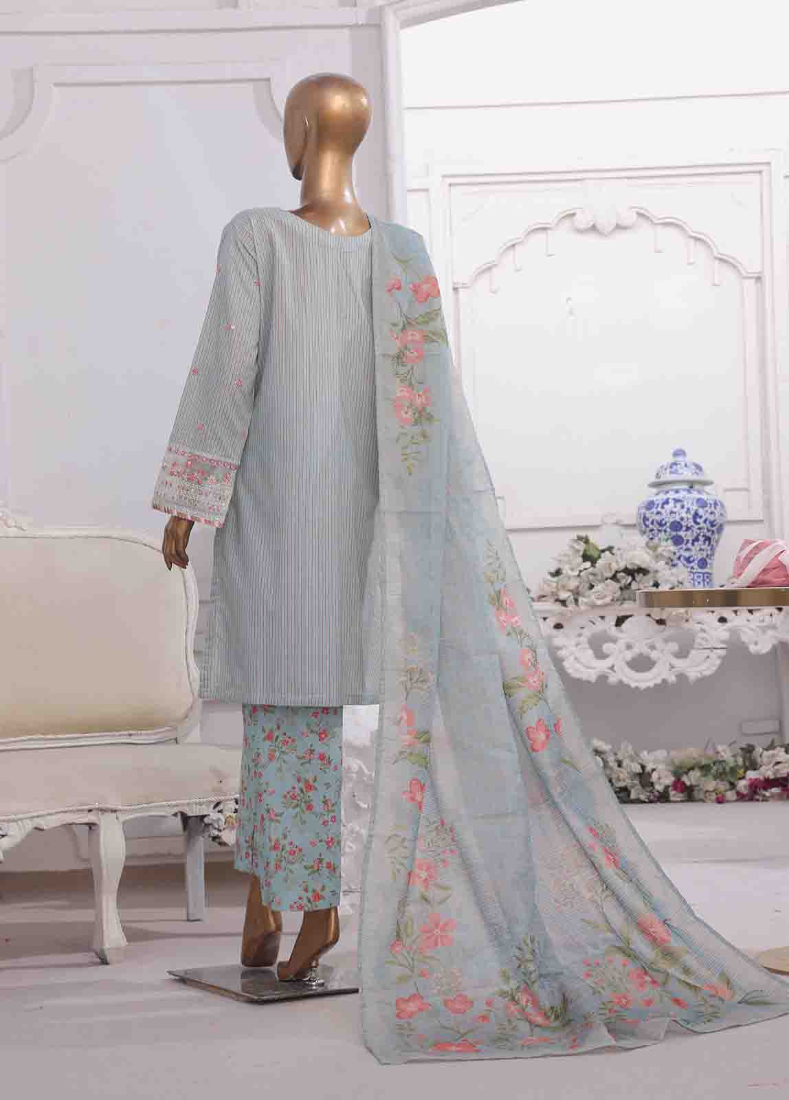 SM-EKS-011 O-A- 3 Piece Printed Embroidered Stitched Suit - Image 5