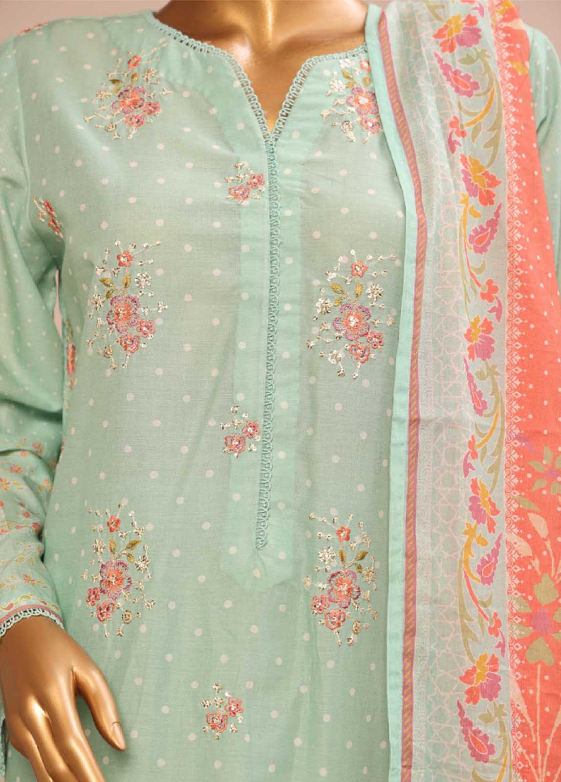 SME-035 -3 Piece Embroidered Stitched Suit - Image 4