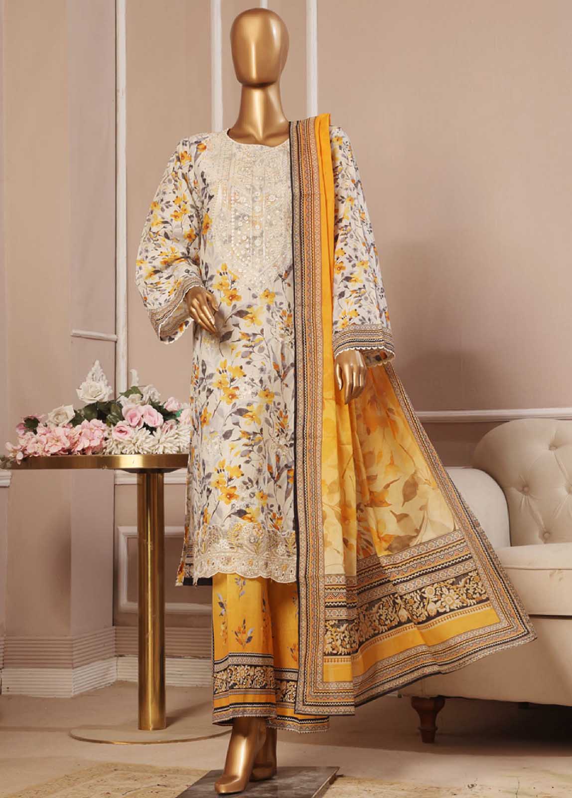 SME-042 -3 Piece Embroidered Stitched Suit - Image 3