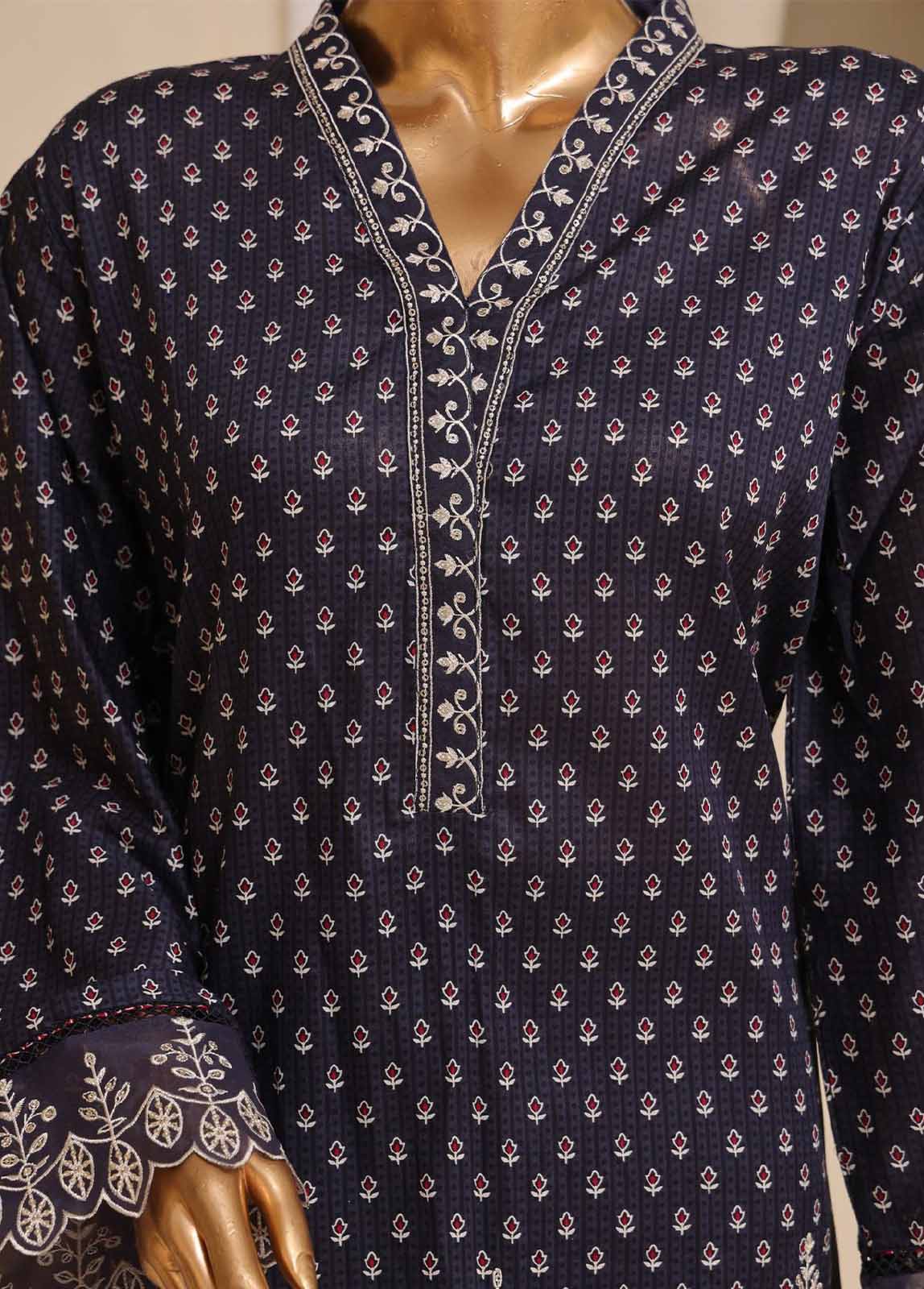 SME-752 -3 Piece Embroidered Stitched Suit - Image 3