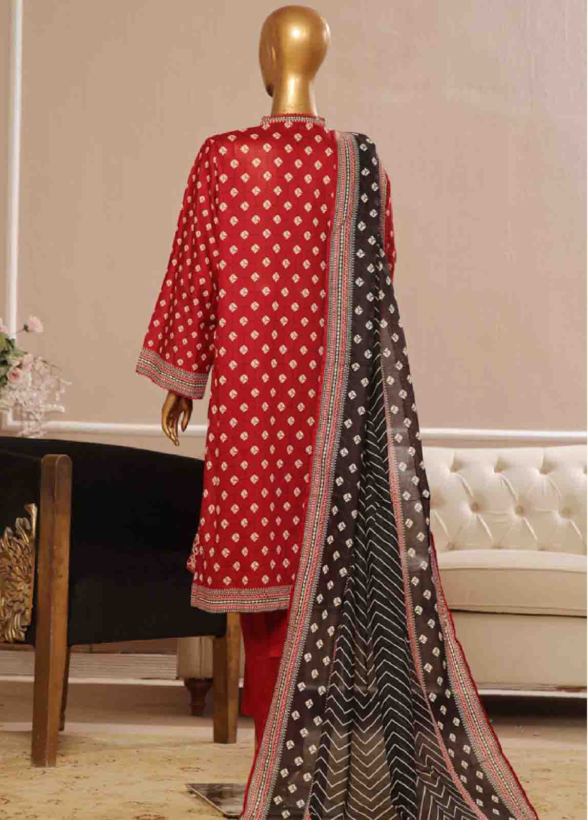 SME-754 -3 Piece Embroidered Stitched Suit - Image 3