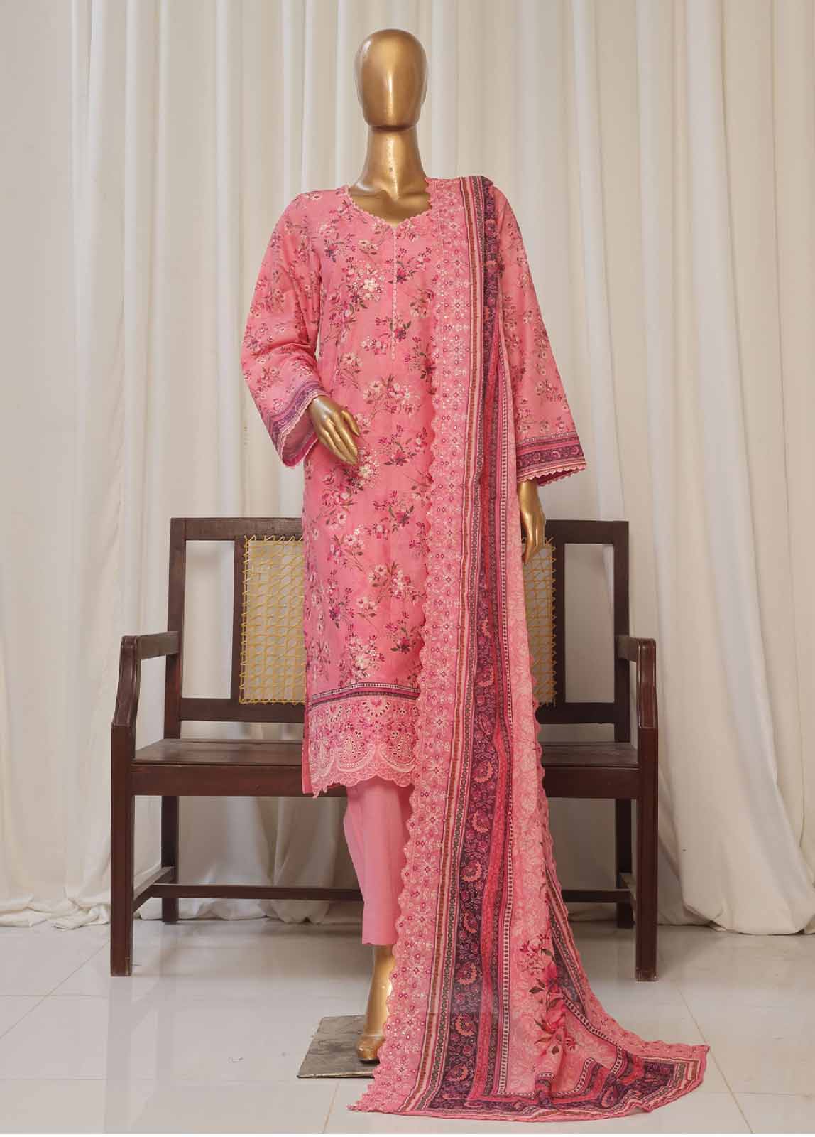 SMED-004- 3 Piece Printed Embroidered Stitched Suit - Image 5