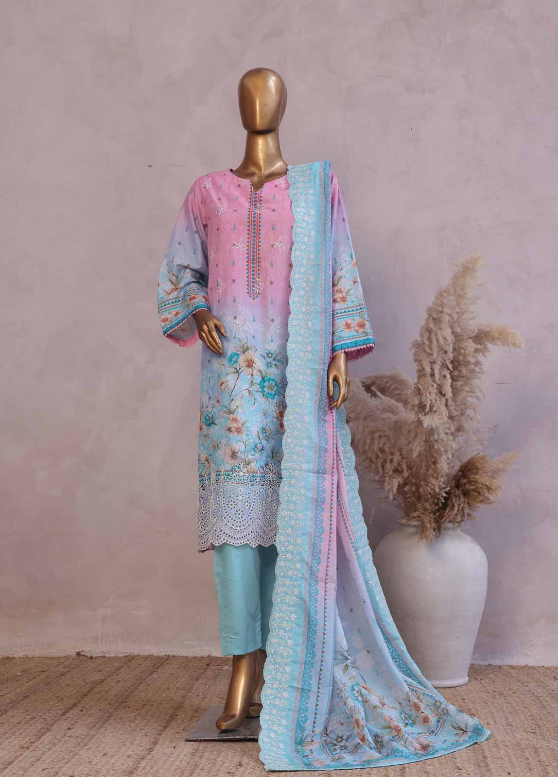 SMED-013 -3 Piece Embroidered Stitched Suit - Image 4
