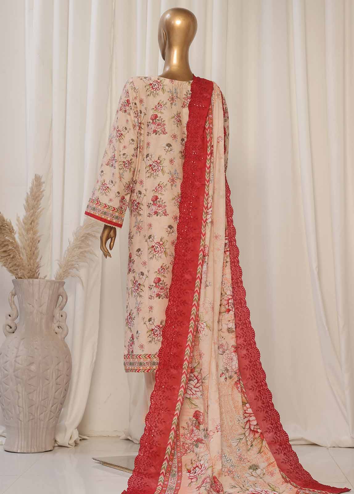 SMED-018- 3 Piece Printed Embroidered Stitched Suit - Image 3