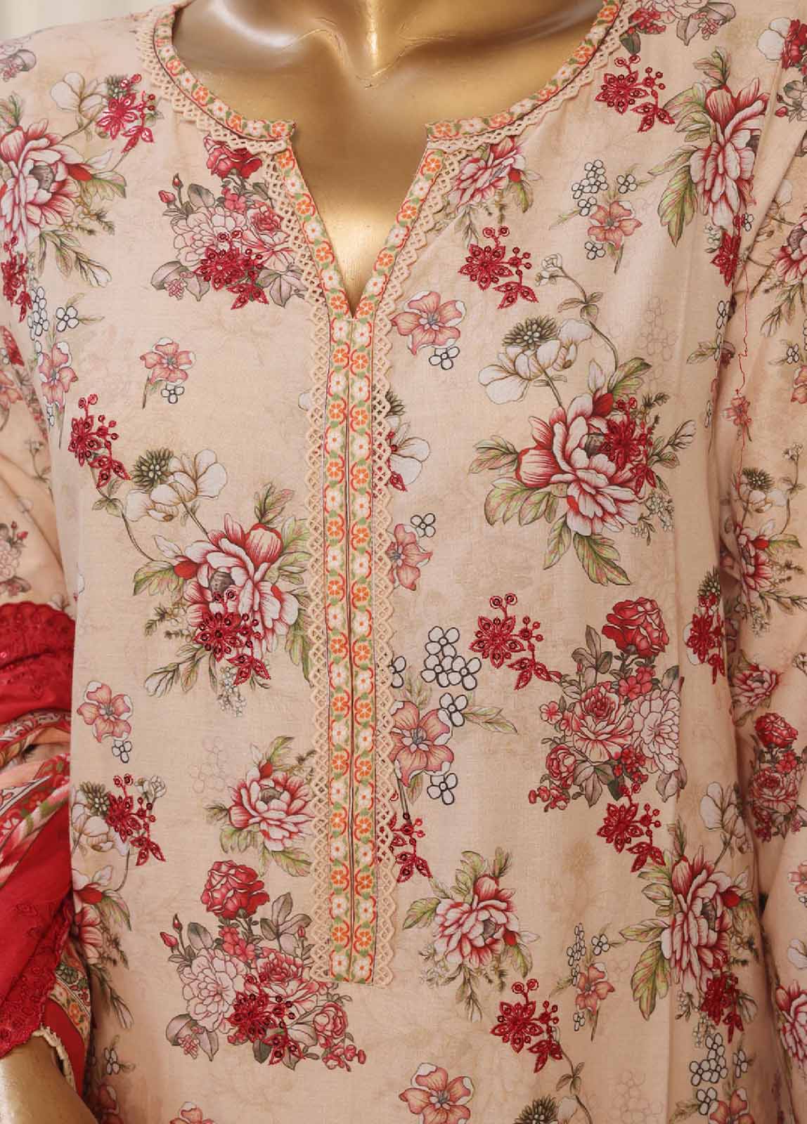 SMED-018- 3 Piece Printed Embroidered Stitched Suit - Image 4