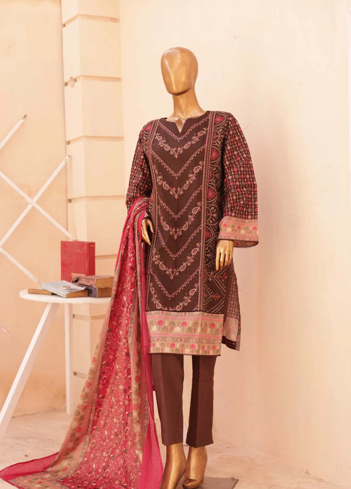 SMEMB-0665- 3 Piece Embroidered Stitched Suit - Image 3