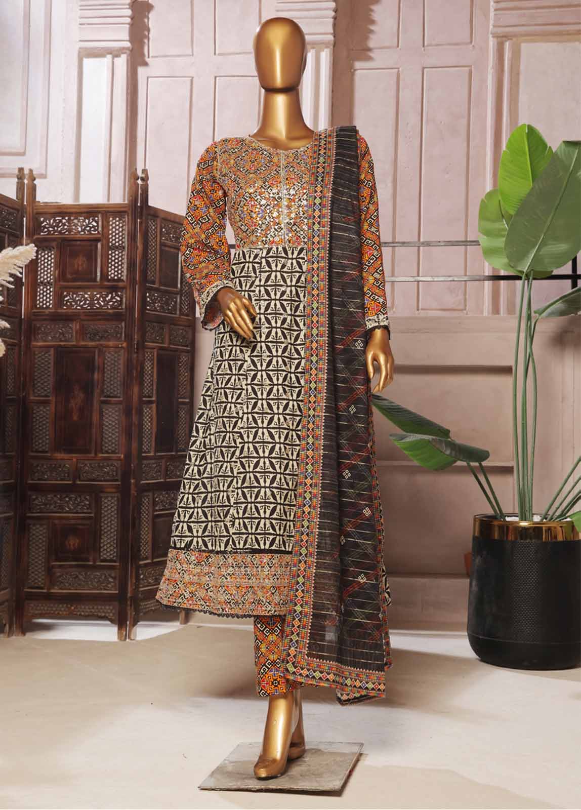 SMFR-029-3 Piece Lawn Embroidered Frock Style Suit - Image 4