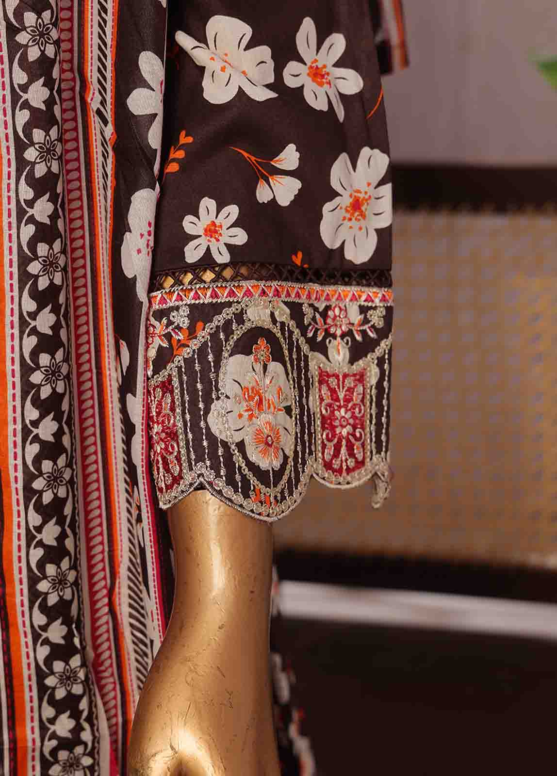 SMFR-0805-3 Piece Lawn Embroidered Frock Style Suit - Image 3