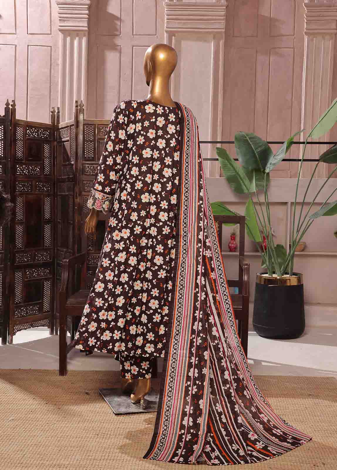 SMFR-0805-3 Piece Lawn Embroidered Frock Style Suit - Image 5