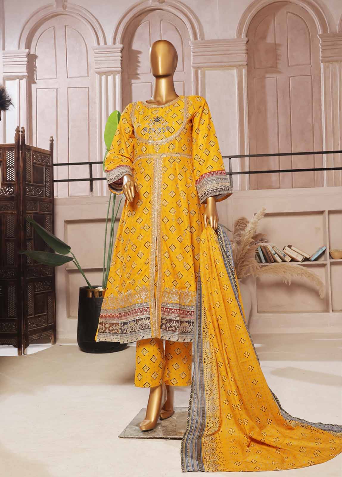 SMFR-793-3 Piece Lawn Embroidered Frock Style Suit - Image 4