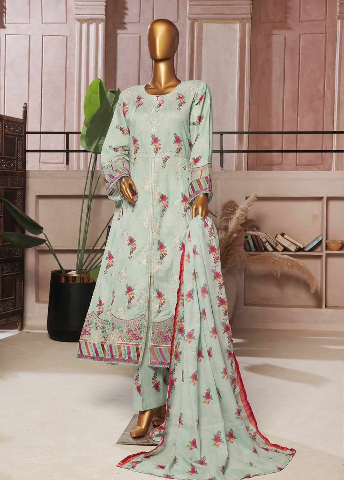 SMFR-799-3 Piece Lawn Embroidered Frock Style Suit - Image 4