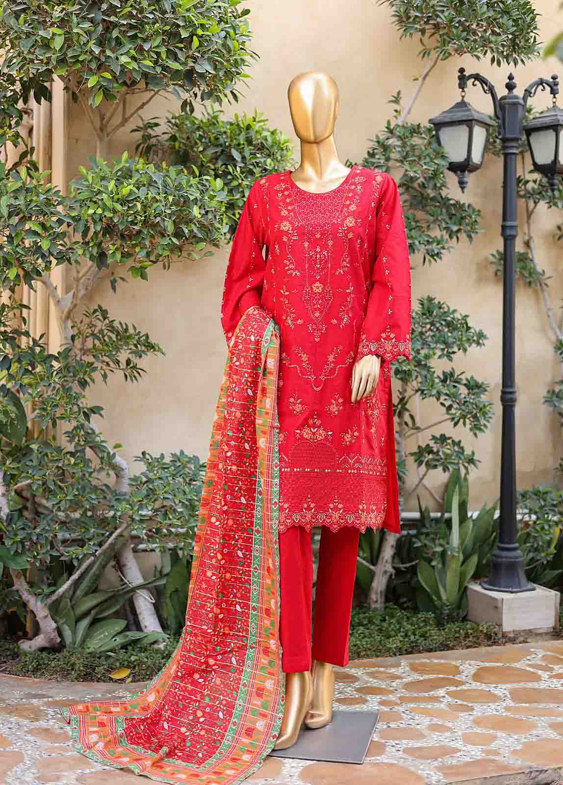 SMLF-EMB-440 B - 3 Piece Embroidered Stitched Suit - Image 4