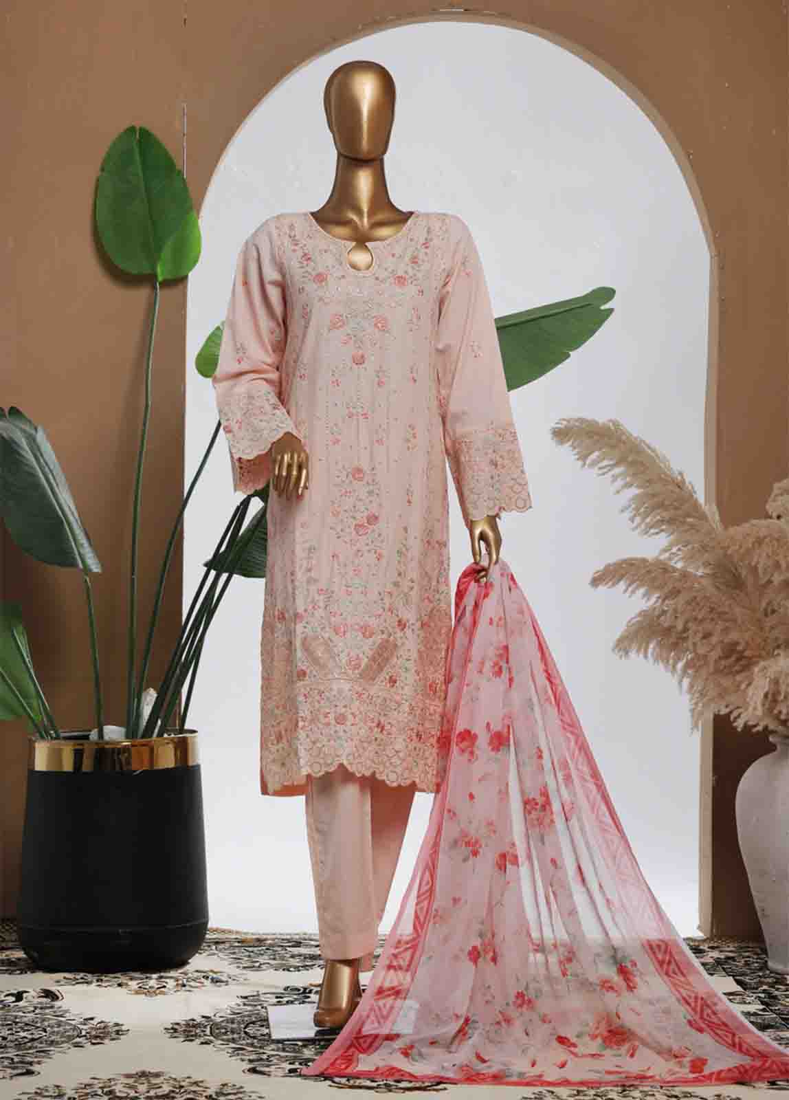 SMPC-003 B- 3 Piece Luxury Embroidered Stitched Suit - Image 3