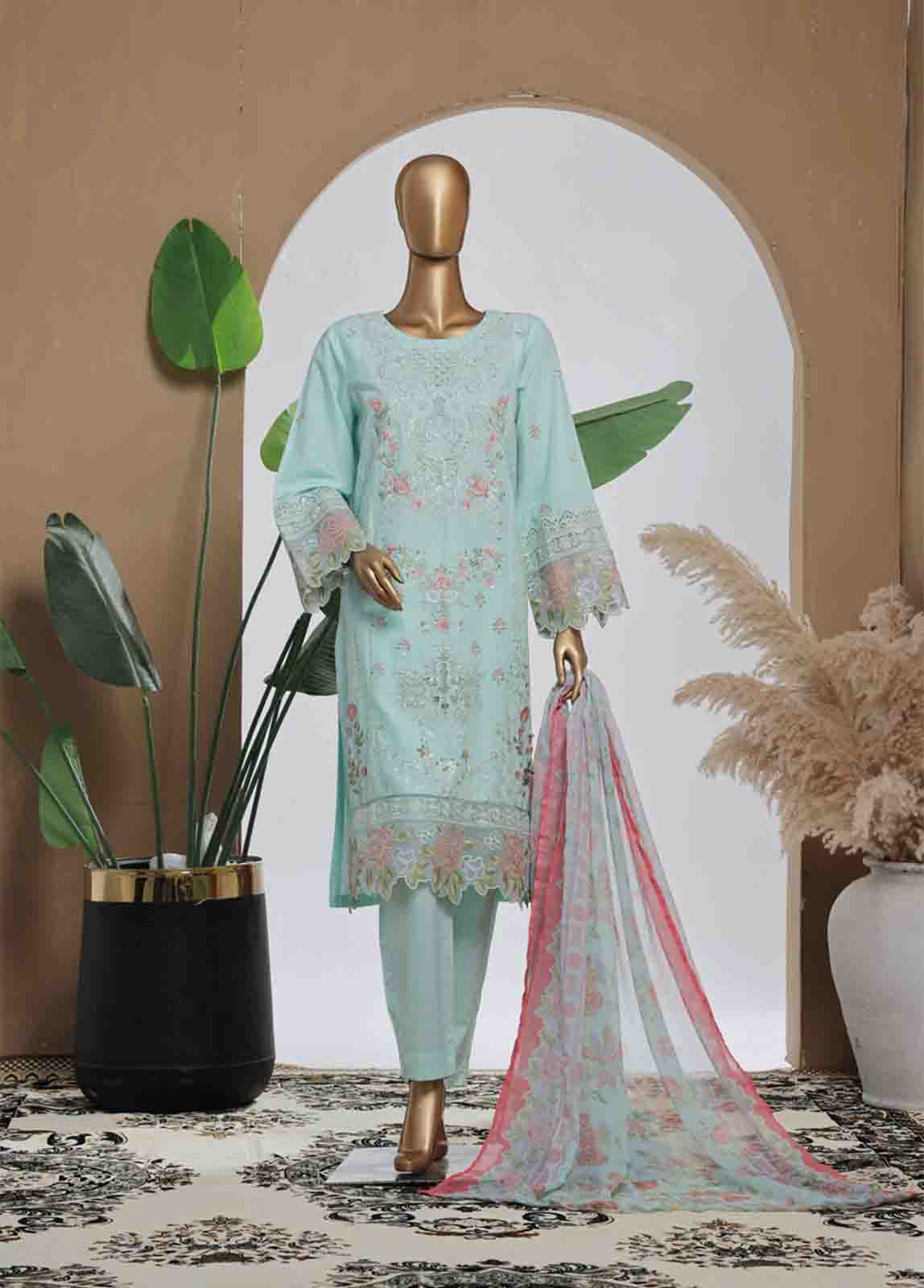 SMPC-007 O- 3 Piece Luxury Embroidered Stitched Suit - Image 3