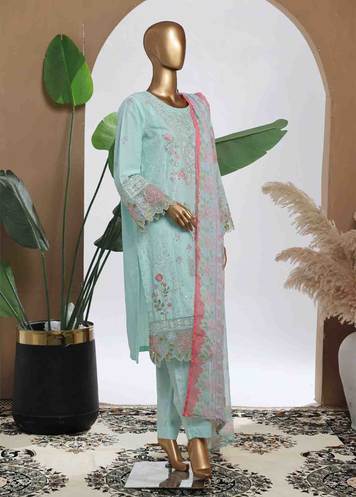 SMPC-007 O- 3 Piece Luxury Embroidered Stitched Suit - Image 4