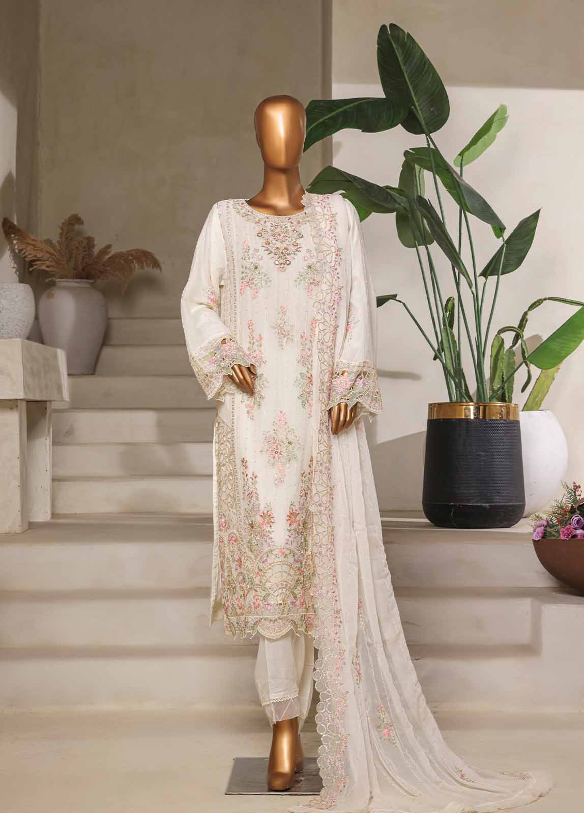 STS-006 U- 3 Piece Organza Stitched Suit - Image 6