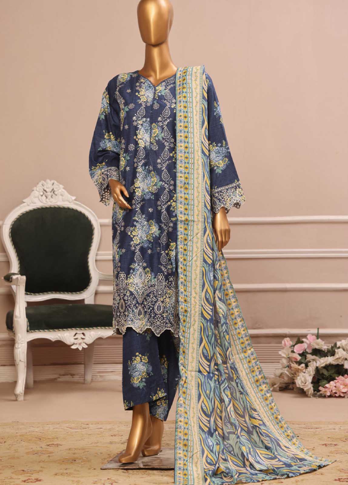 WCE-48 -3 Piece Embroidered Stitched Suit - Image 3