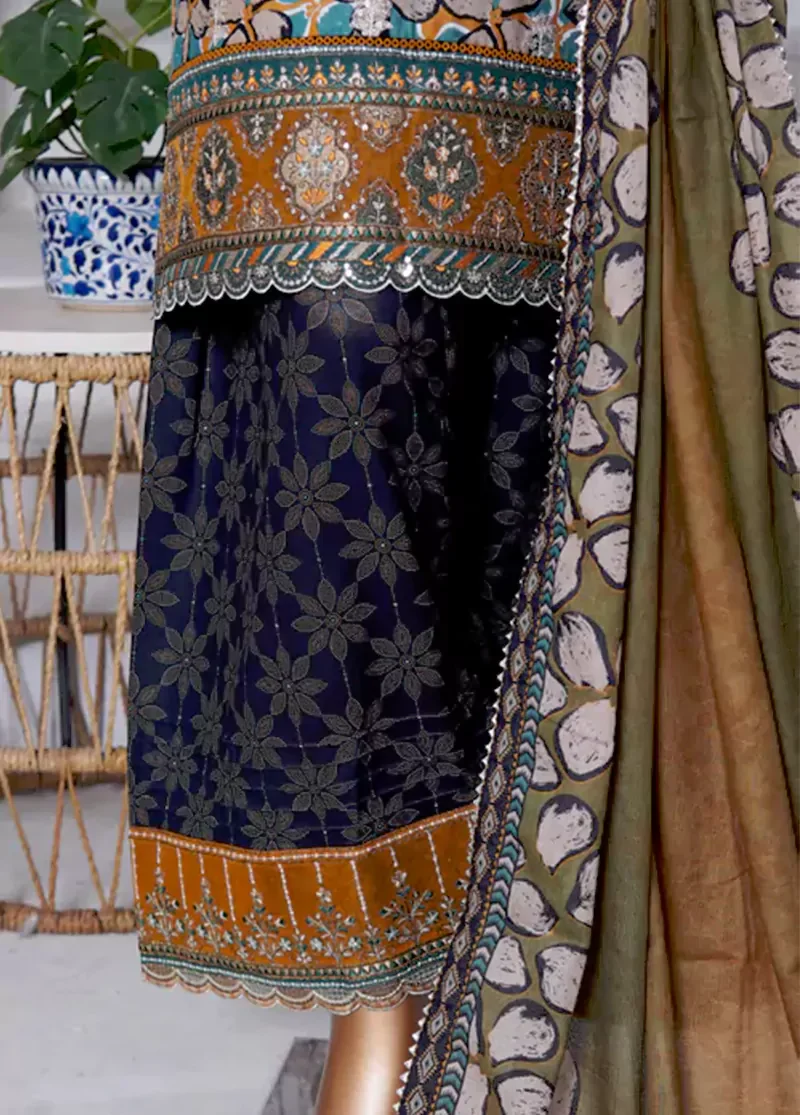 WCEMB-2516-F- 3 Piece Embroidered Cotton Stitched Suit - Image 4