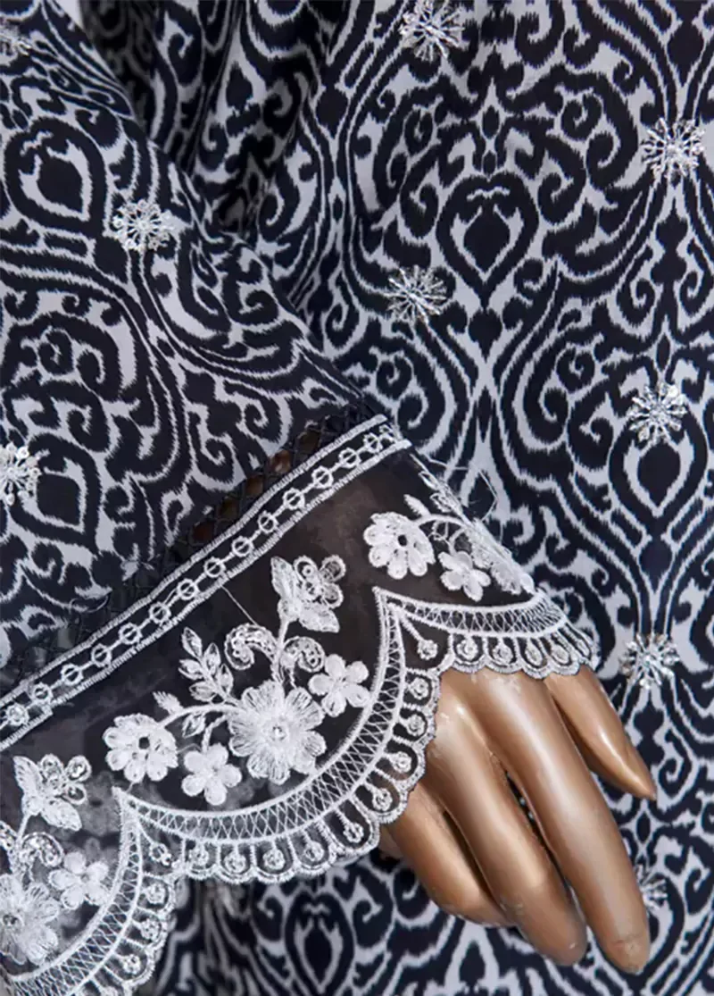 WCEMB-2525-F- 3 Piece Embroidered Cotton Stitched Suit - Image 3