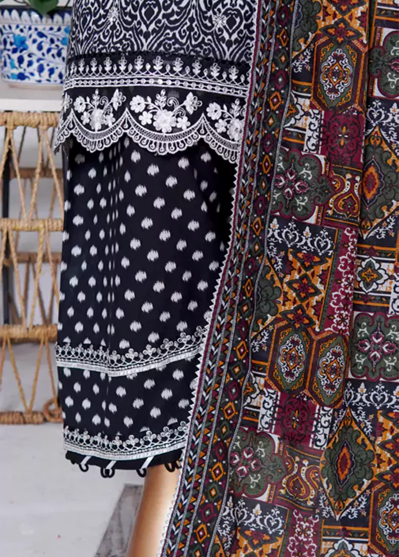 WCEMB-2525-F- 3 Piece Embroidered Cotton Stitched Suit - Image 4