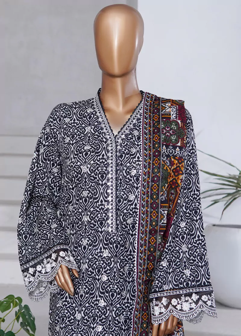 WCEMB-2525-F- 3 Piece Embroidered Cotton Stitched Suit - Image 6