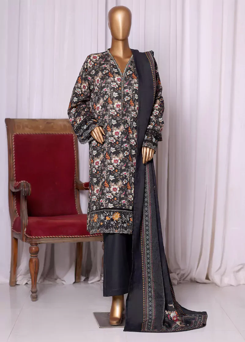 WK-2535-EMB- 3 Piece Khaddar Emboidered Stitched Suit - Image 3