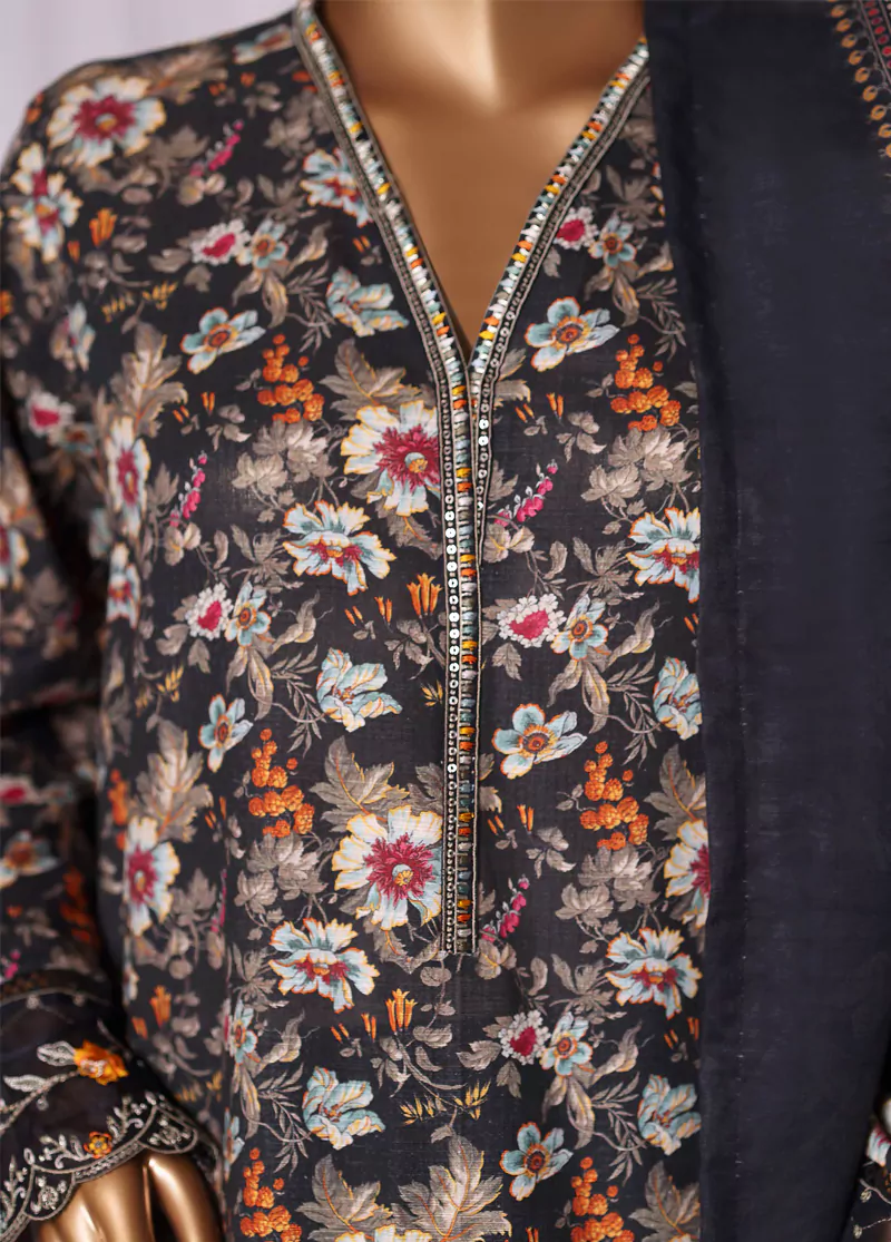 WK-2535-EMB- 3 Piece Khaddar Emboidered Stitched Suit - Image 6