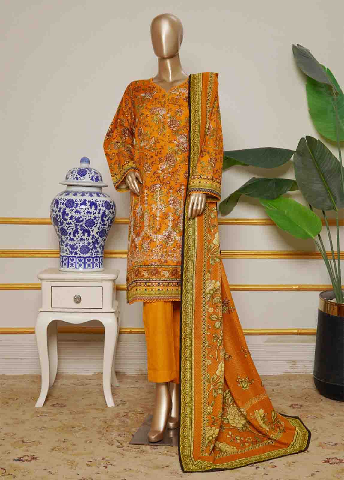 WKE-014- 3 Piece Khaddar Emboidered Stitched Suit - Image 3