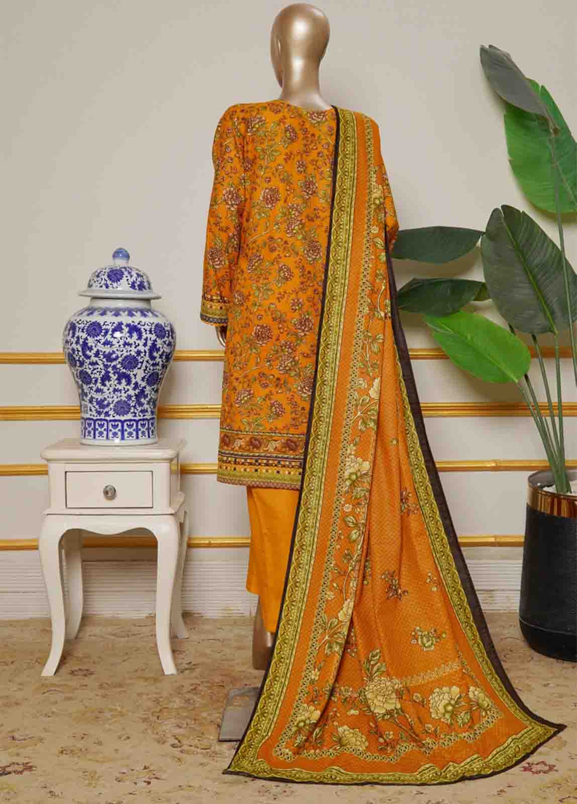 WKE-014- 3 Piece Khaddar Emboidered Stitched Suit - Image 4