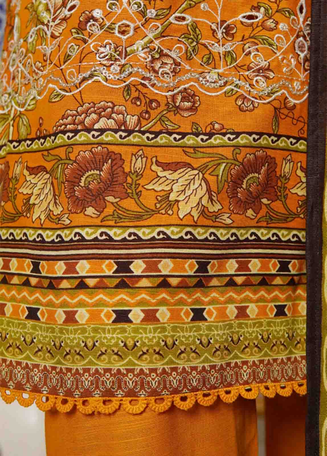 WKE-014- 3 Piece Khaddar Emboidered Stitched Suit - Image 6