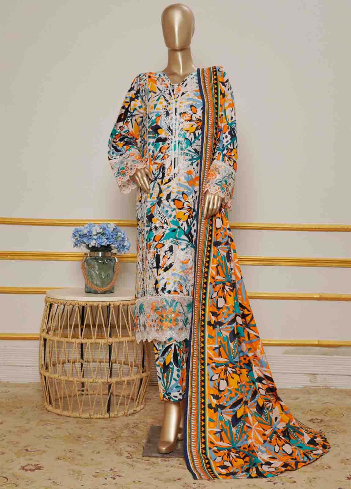 WKE-079 B-3 Piece Khaddar Embroidered Stitched Suit - Image 3