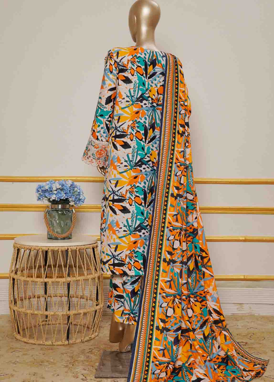 WKE-079 B-3 Piece Khaddar Embroidered Stitched Suit - Image 4